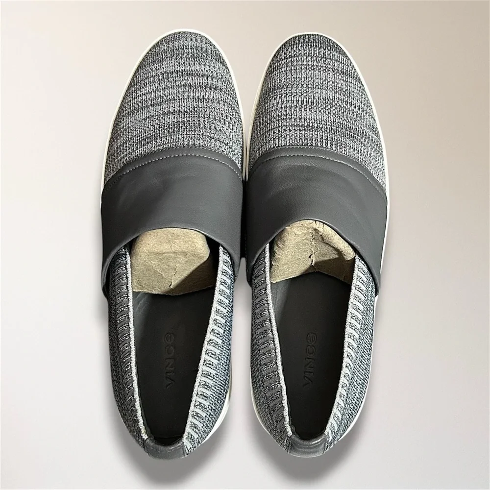 Vince Womens 9‎ Gray Knit Platform Slip On Sneakers Leather Comfort